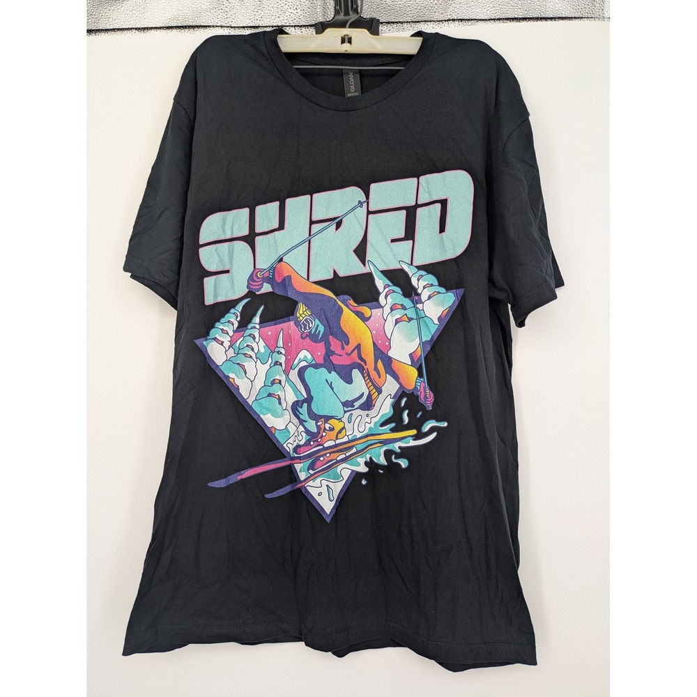 Gildan‎ Softstyle Shred Graphic T-Shirt Mens Large Black Skiing Retro Skier Tee - Picture 6 of 9
